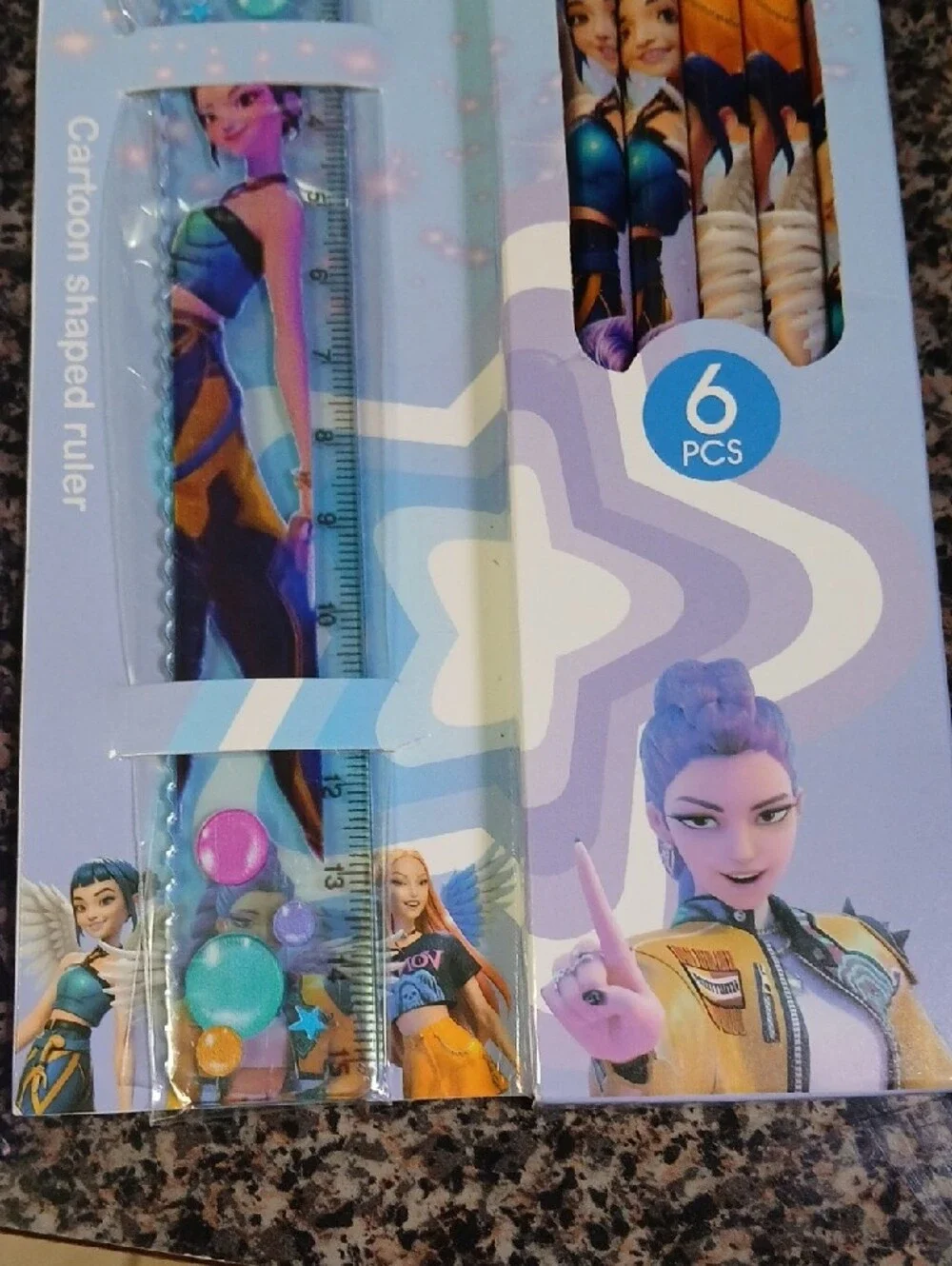 2 Pencil Set with Ruler - Pink or Blue Kpop DEMON HUNTER